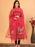 Handwoven Muslin Jamdani Dupatta | Red