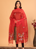 Handwoven Muslin Jamdani Dupatta | Red