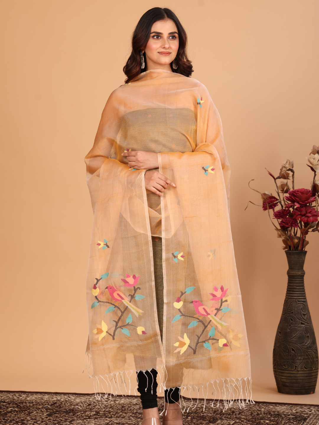 Handwoven Muslin Jamdani Dupatta | Ivory Cream