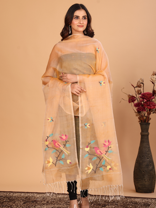Handwoven Muslin Jamdani Dupatta | Ivory Cream