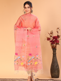 Handwoven Muslin Jamdani Dupatta | Coral Pink