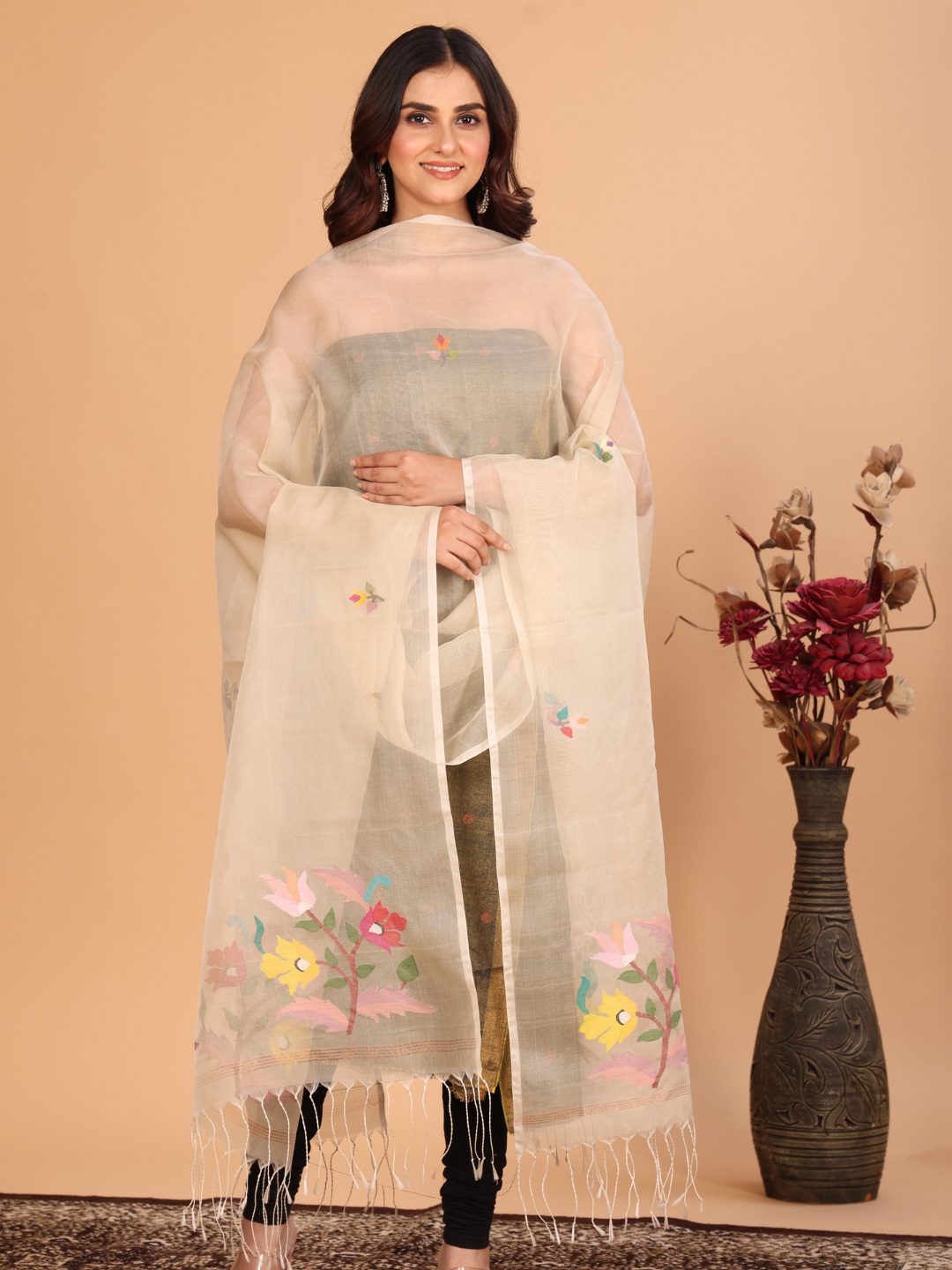 Handwoven Muslin Jamdani Dupatta | Off White