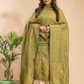 Olive Green Organic Linen 2-Piece Set Kurti & Dupatta (UNSTITCHED) - 006