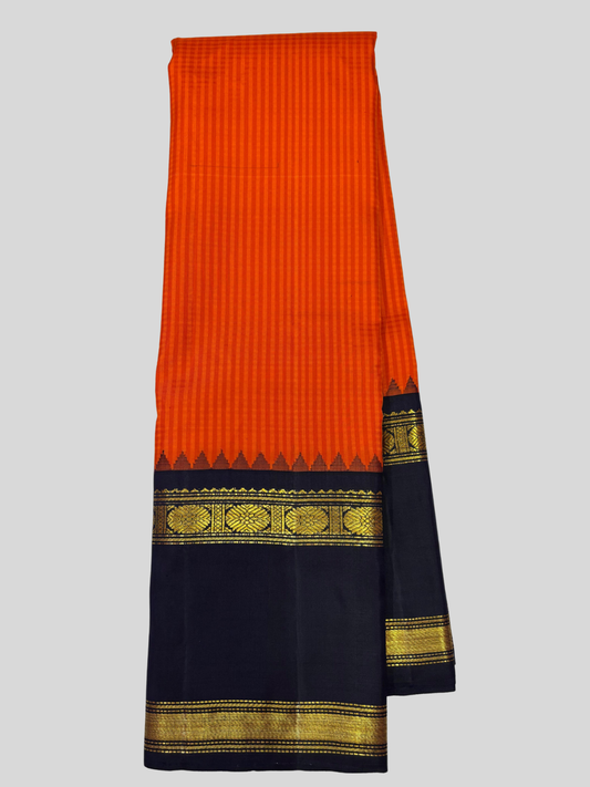 Pure Handwoven Gadwal Silk Saree With Carrot Orange  -030