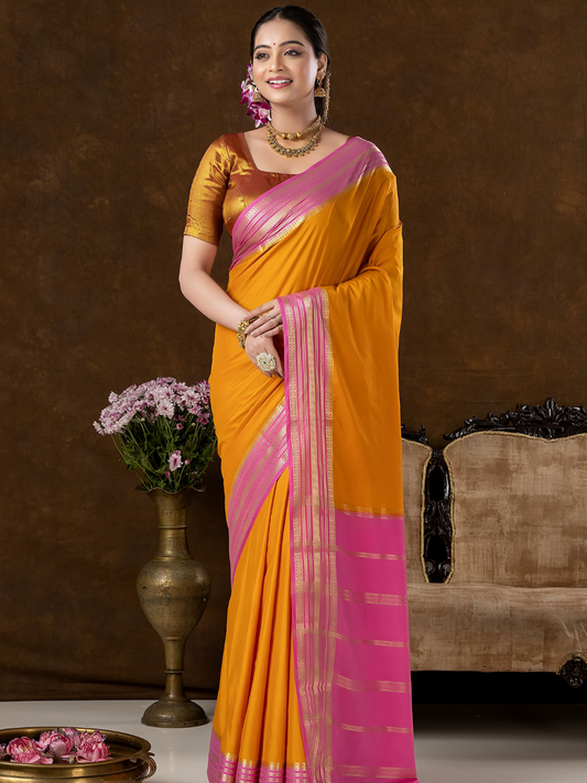 Classic Mysore Semi Silk Saree | Mustard Gold