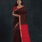 Pure Handloom Korvai Silk Cotton Saree in Red and Brown Border - 147
