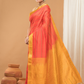 Pure Handloom Korvai Saree |Vivid Orange With Gold Broder