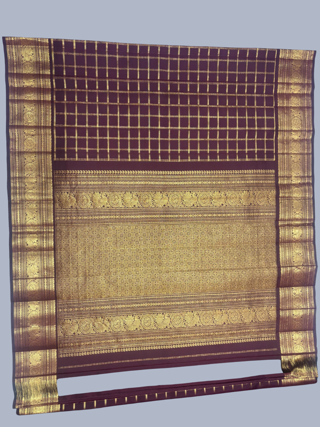 Handwoven Pure Gadwal Silk Saree  |  Wine Red