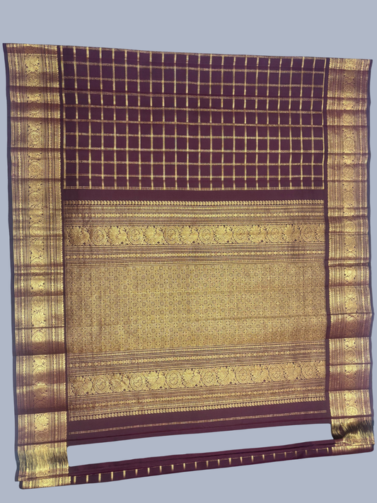 Pure Handwoven Gadwal Silk Saree With Dark Brown - 023
