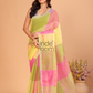 Linen Checks Saree With Green Pink Yellow - 108