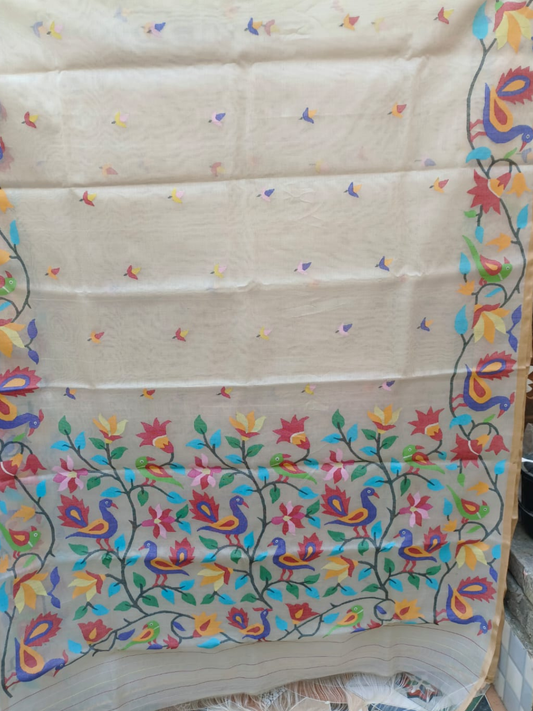 Handwoven Pure Jamdani Cotton Saree  |  Ivory White