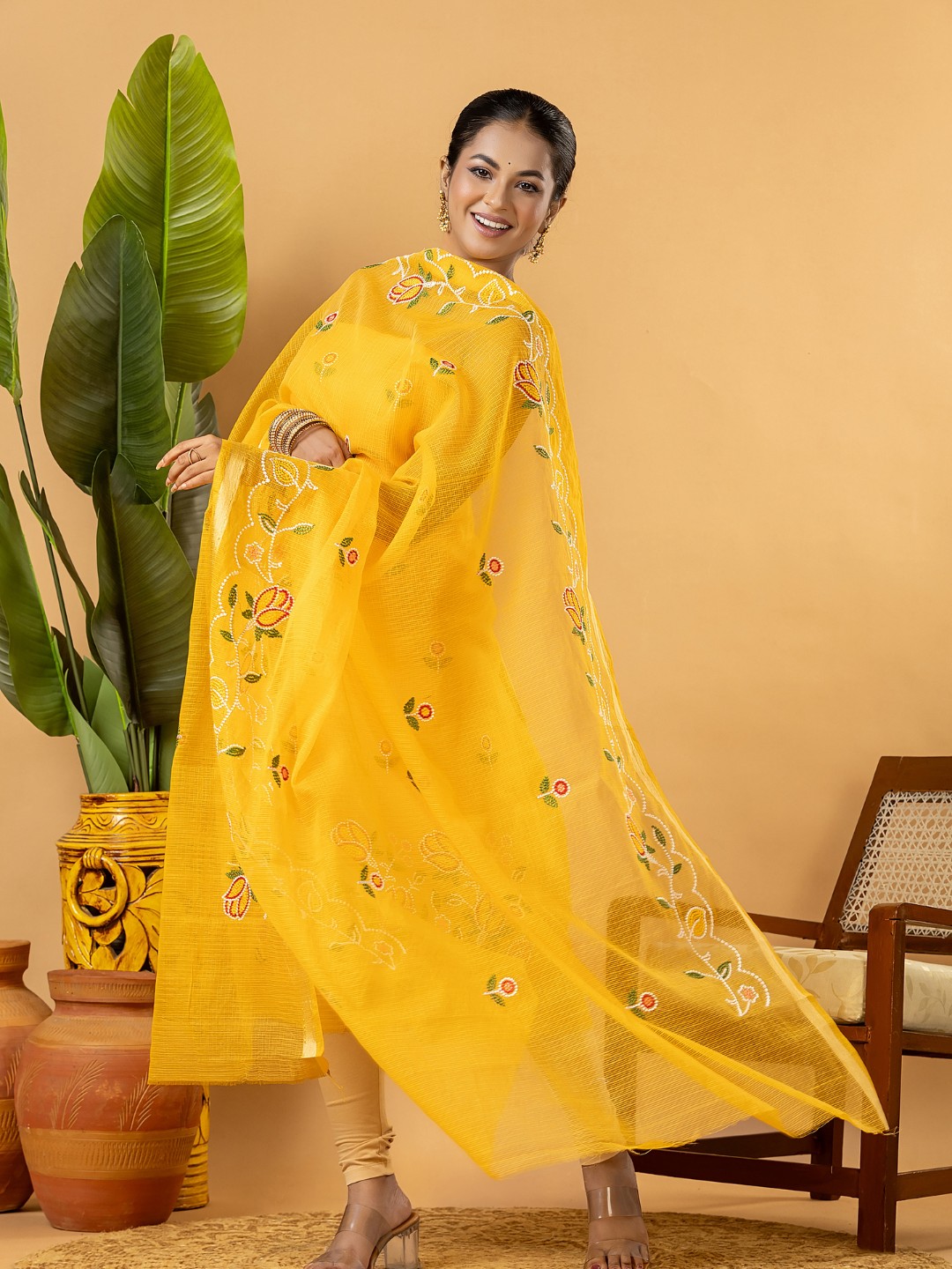 Classic Kota Doria Cotton Unstitched 2-Piece Kurti | Marigold Yellow