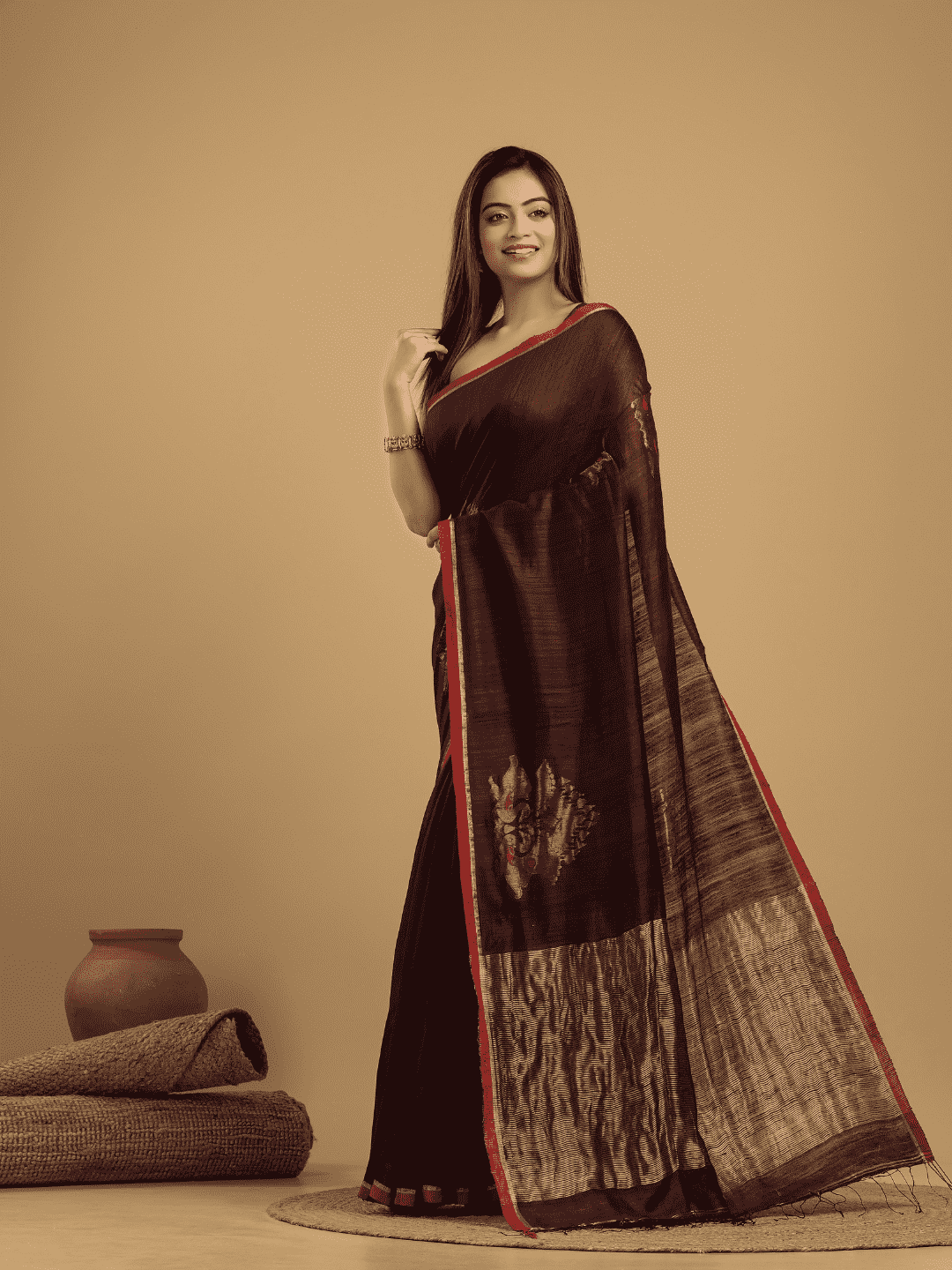 Matka Silk Jamdani Saree With Wine Red - 040