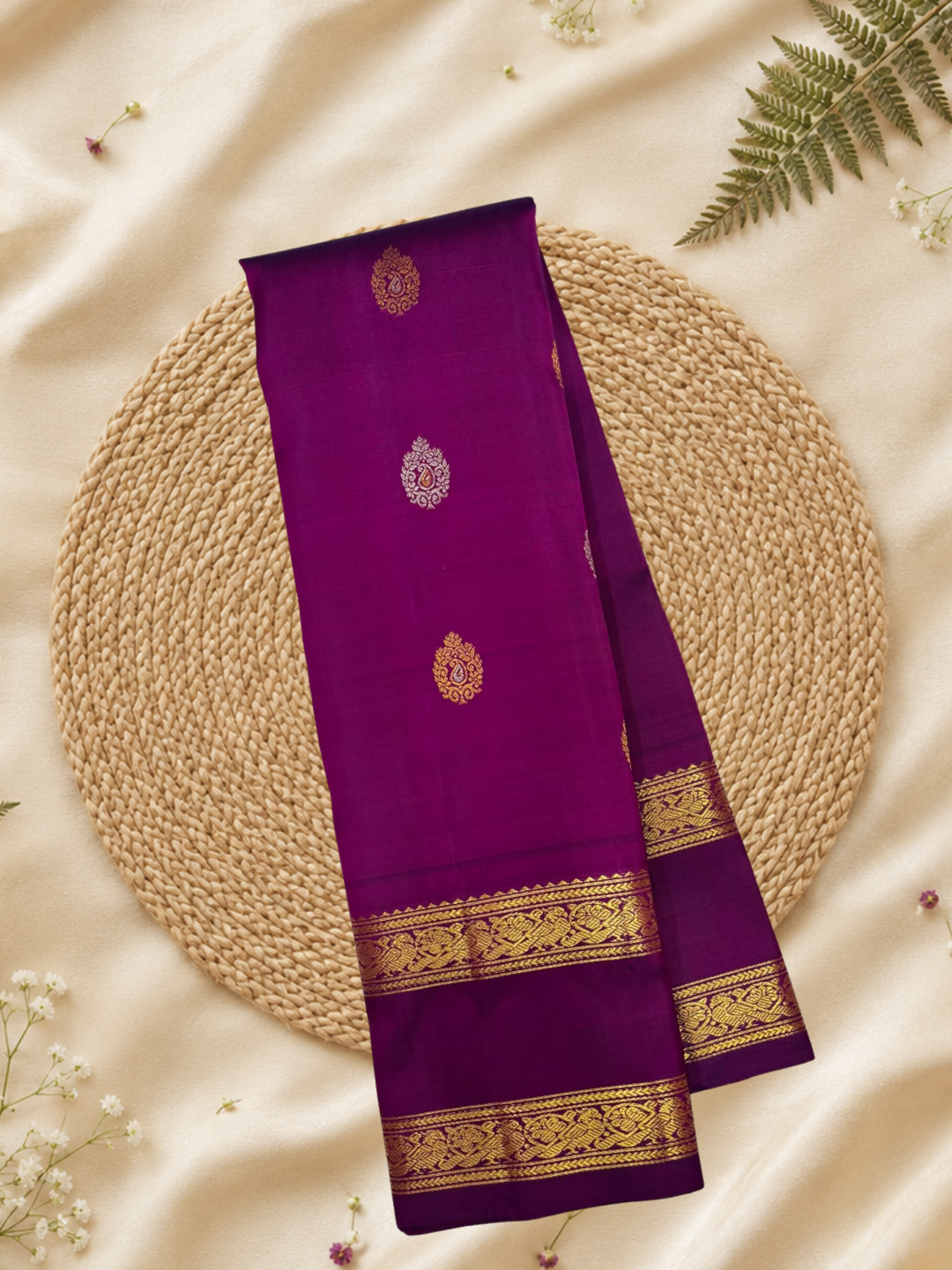 Handwoven Pure Gadwal Silk Saree  |  Mulberry Purple