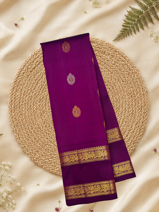 Handwoven Pure Gadwal Silk Saree  |  Mulberry Purple