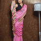 Handloom Linen Checks Saree with Pink -012 - indeloom