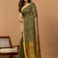 Pure Handloom Linen Saree | Olive Brown