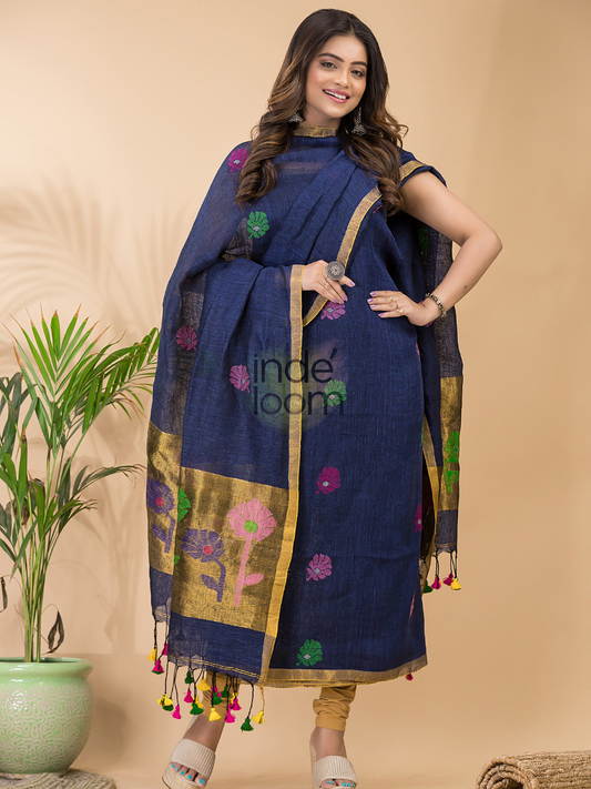 Berry Blue Linen X Linen 2-Piece Set Kurti & Dupatta (UNSTITCHED) - 056