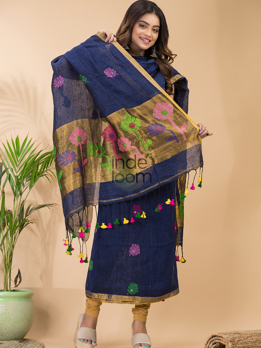 Berry Blue Linen X Linen 2-Piece Set Kurti & Dupatta (UNSTITCHED) - 056