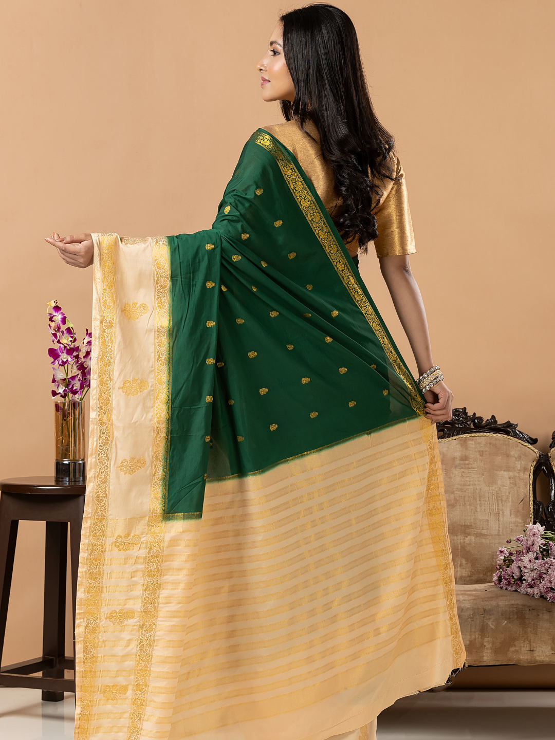 Classic Mysore Semi Silk Saree | Dark Green
