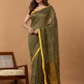 Pure Handloom Linen Saree | Olive Brown