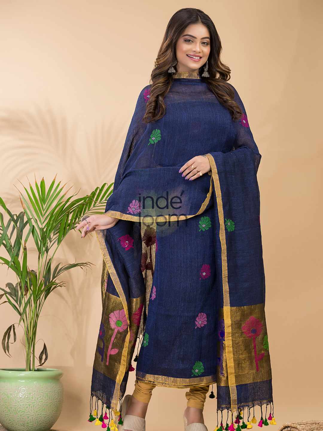 Berry Blue Linen X Linen 2-Piece Set Kurti & Dupatta (UNSTITCHED) - 056