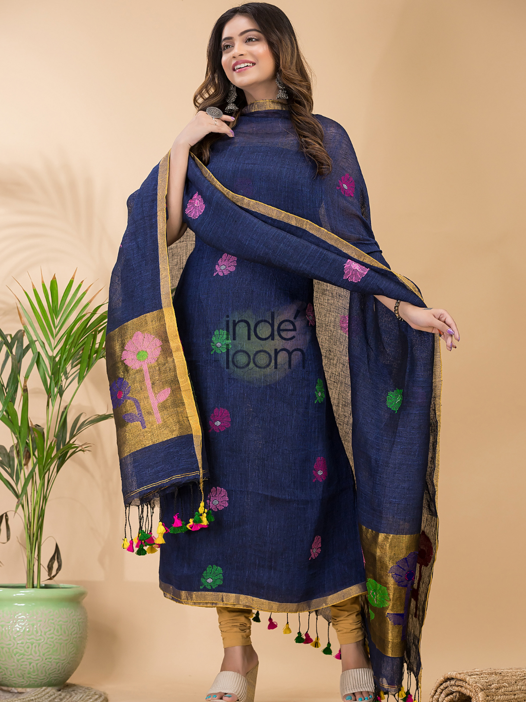Berry Blue Linen X Linen 2-Piece Set Kurti & Dupatta (UNSTITCHED) - 056