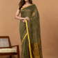 Pure Handloom Linen Saree | Olive Brown
