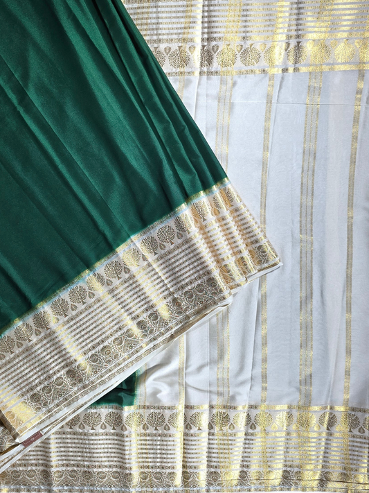 Classic Mysore Semi Silk Saree | Deep Teal Green