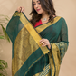 Cotton Linen Handloom Saree With Pine Green - 011