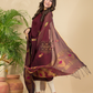 Wine Red Mercerised Cotton Meenakari Motif 2-Piece Kurti & Dupatta (UNSTITCHED)-877