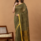 Pure Handloom Linen Saree | Olive Brown