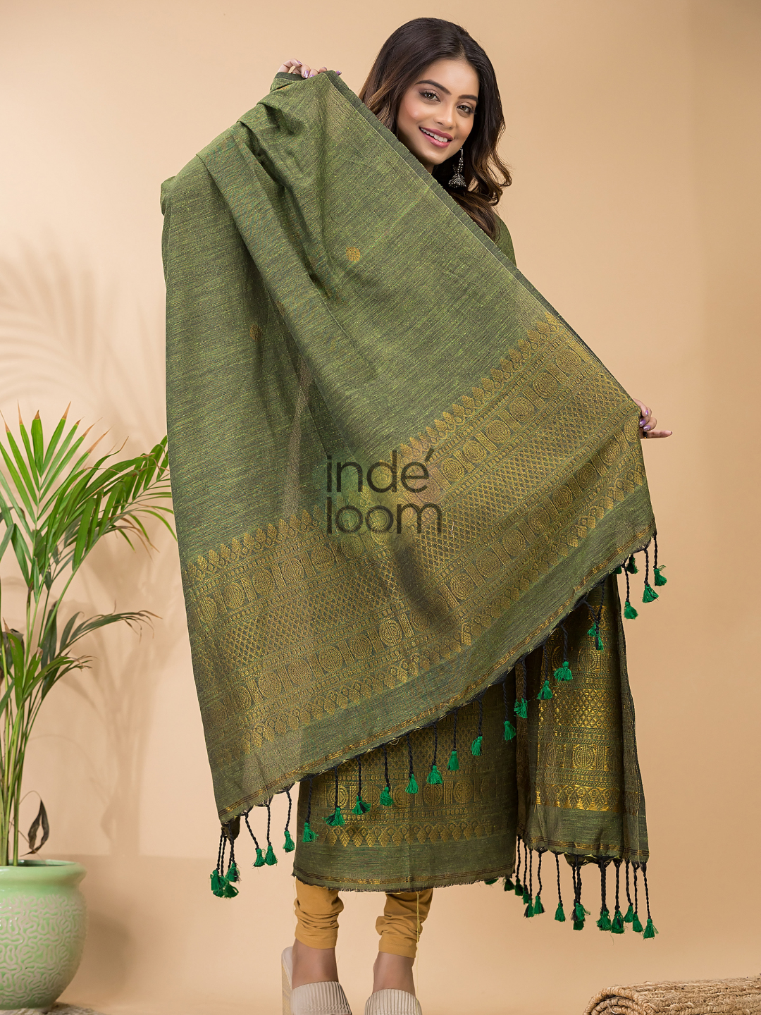 Pear Green Organic Linen 2-Piece Set Kurti & Dupatta (UNSTITCHED) - 057