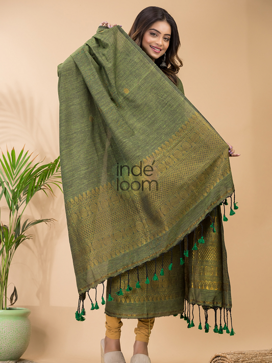 Pear Green Organic Linen 2-Piece Set Kurti & Dupatta (UNSTITCHED) - 057