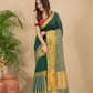 Cotton Linen Handloom Saree With Pine Green - 011