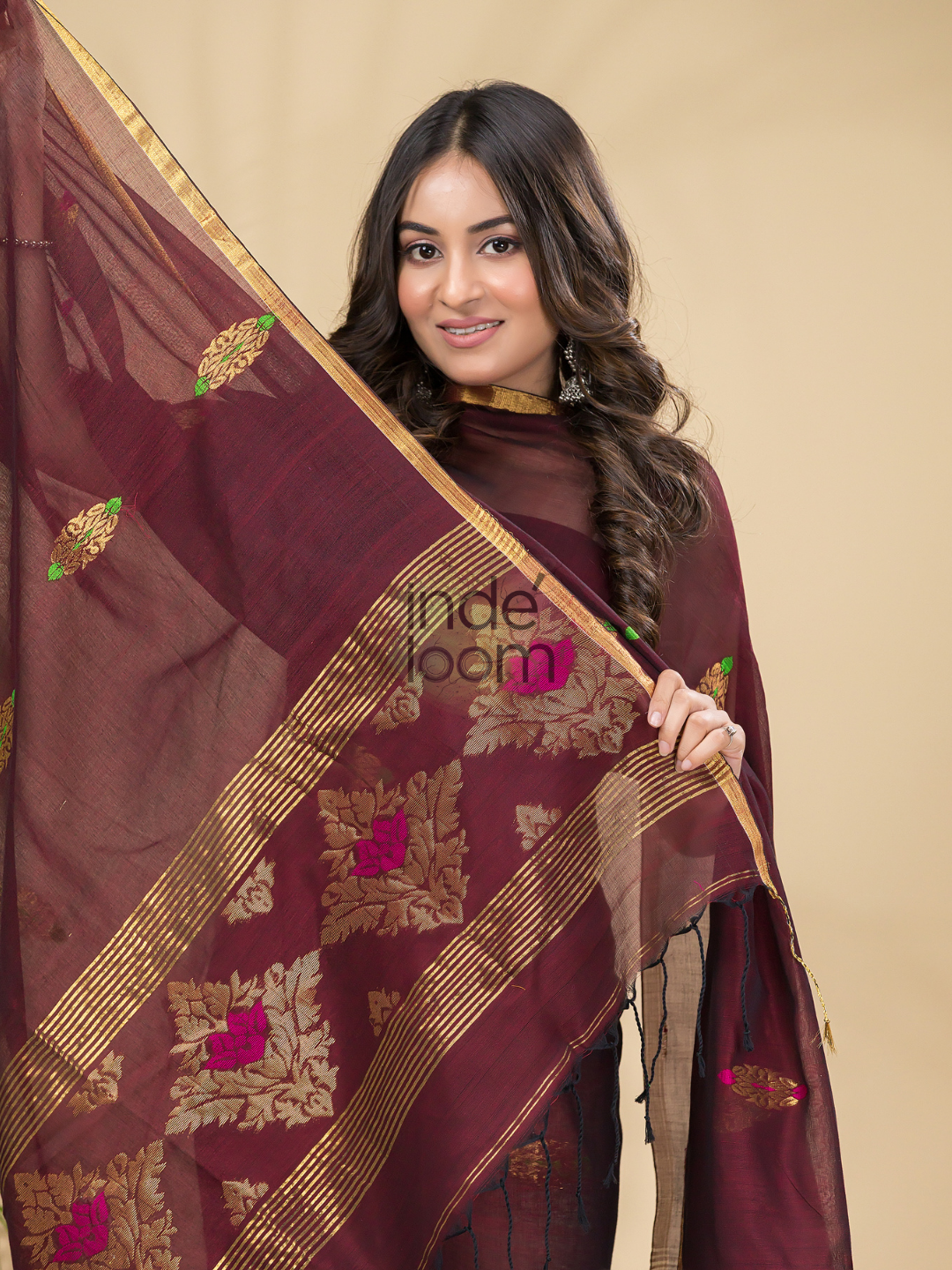 Wine Red Mercerised Cotton Meenakari Motif 2-Piece Kurti & Dupatta (UNSTITCHED)-877