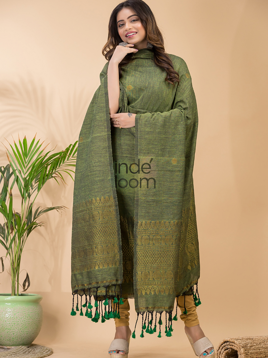Pear Green Organic Linen 2-Piece Set Kurti & Dupatta (UNSTITCHED) - 057