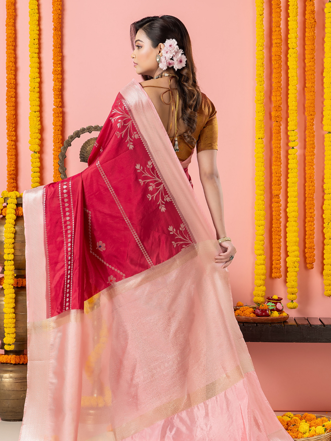 Classic Benarasi Semi Silk Saree | Magenta Pink