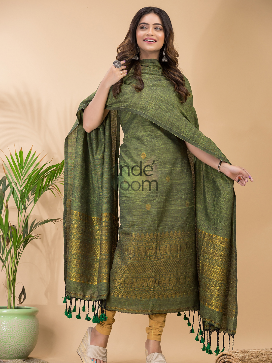 Pear Green Organic Linen 2-Piece Set Kurti & Dupatta (UNSTITCHED) - 057