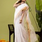 Pure Jamdani Linen Saree | Snow White  and White  | Half and Half style with Contrast Border