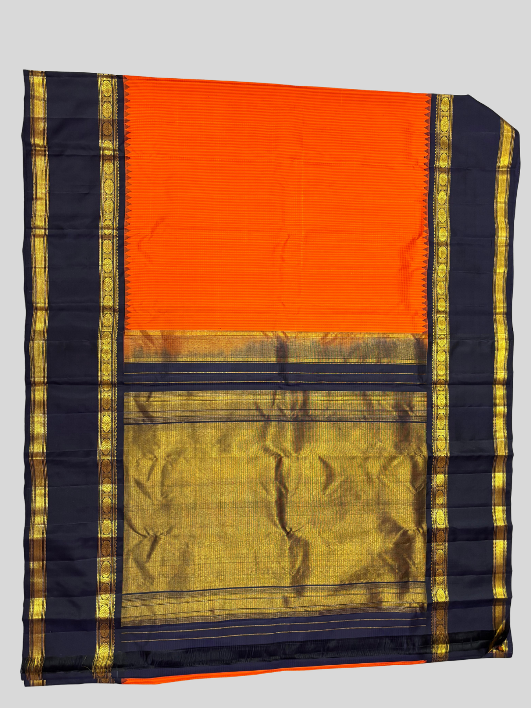 Handwoven Pure Gadwal Silk Saree  |  Fire Orange