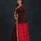 Pure Handloom Korvai Silk Cotton Saree in Red and Brown Border - 147