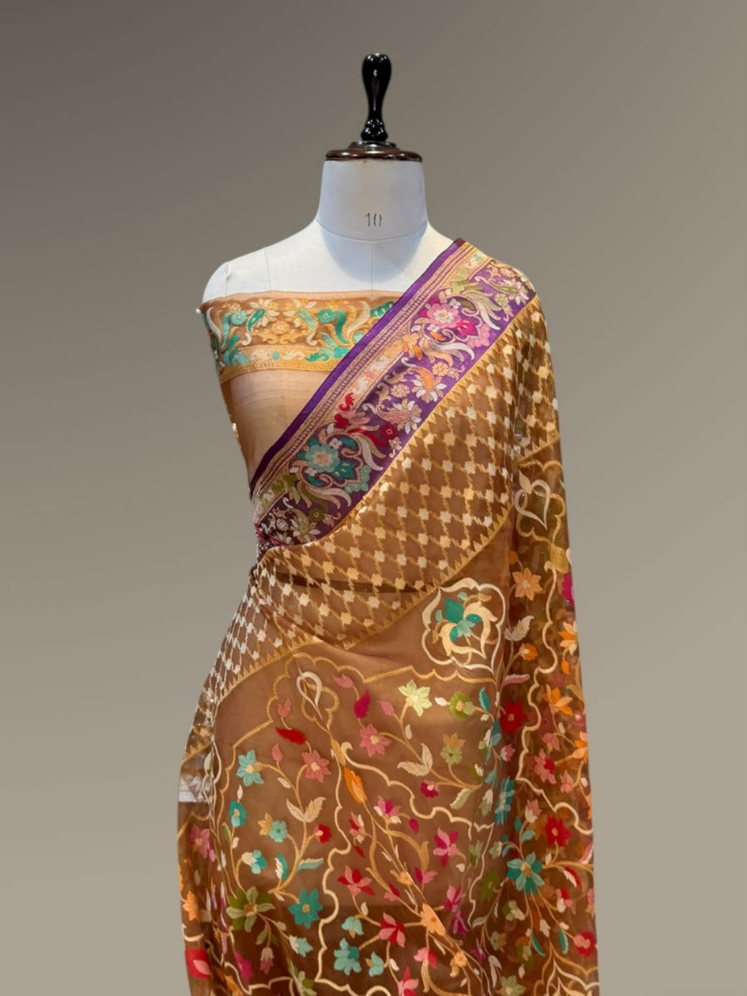 Pure Banarasi Exclusive Ektara Kora JAMDANI Tilfi saree  | Brown