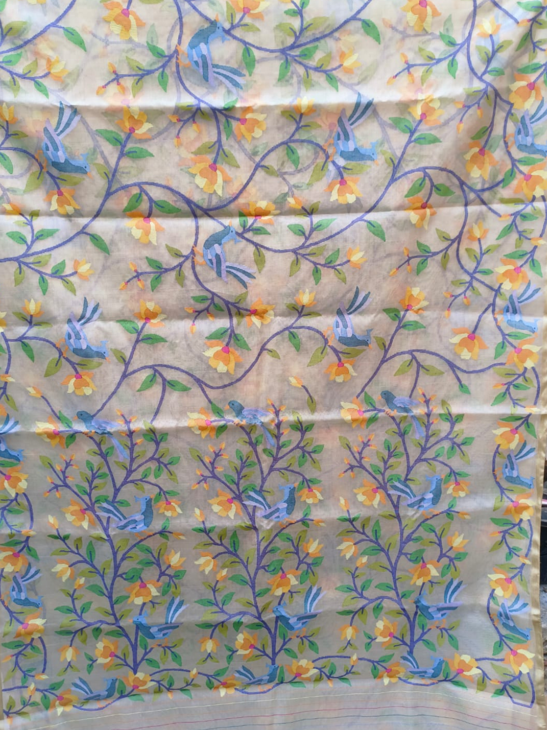Handwoven Pure Jamdani Cotton Saree  |  Almond Beige