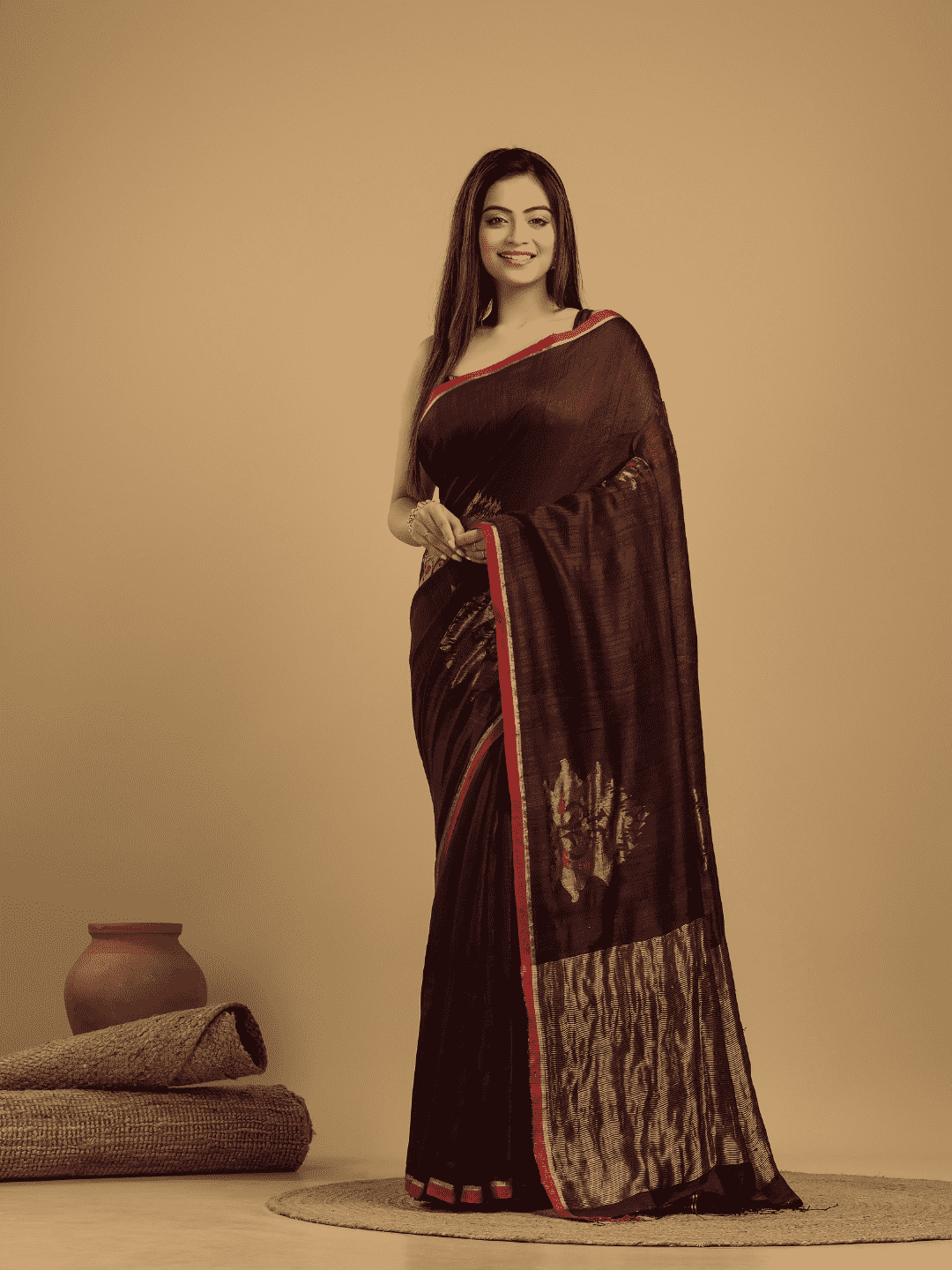 Matka Silk Jamdani Saree With Wine Red - 040