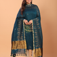Berry Blue Linen Jamdani 2-Piece Set Kurti & Dupatta (UNSTITCHED) - 056