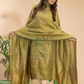 Olive Green Organic Linen 2-Piece Set Kurti & Dupatta (UNSTITCHED) - 006