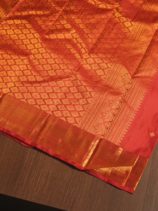 Silk Mark Certified Handloom Kanjivaram Silk Saree  |  Classic Red