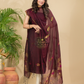 Wine Red Mercerised Cotton Meenakari Motif 2-Piece Kurti & Dupatta (UNSTITCHED)-877