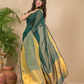 Cotton Linen Handloom Saree With Pine Green - 011